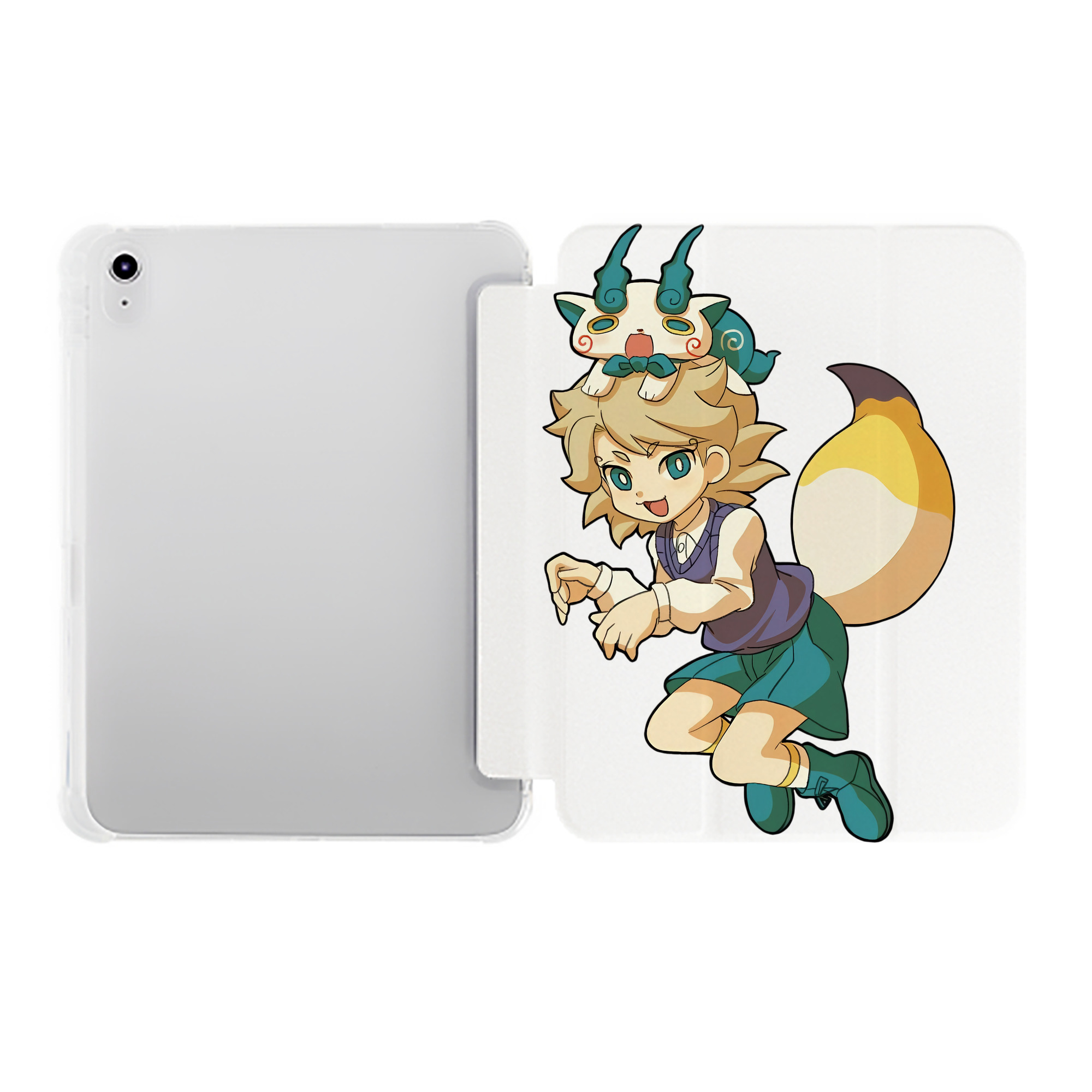 （画像用） 妖怪ウォッチ Yo-kai Watch IPad ケース ペン収納付き 三つ折りスタンド PUレザー×シリコン 対応機種9.5/10.5/10.9インチ